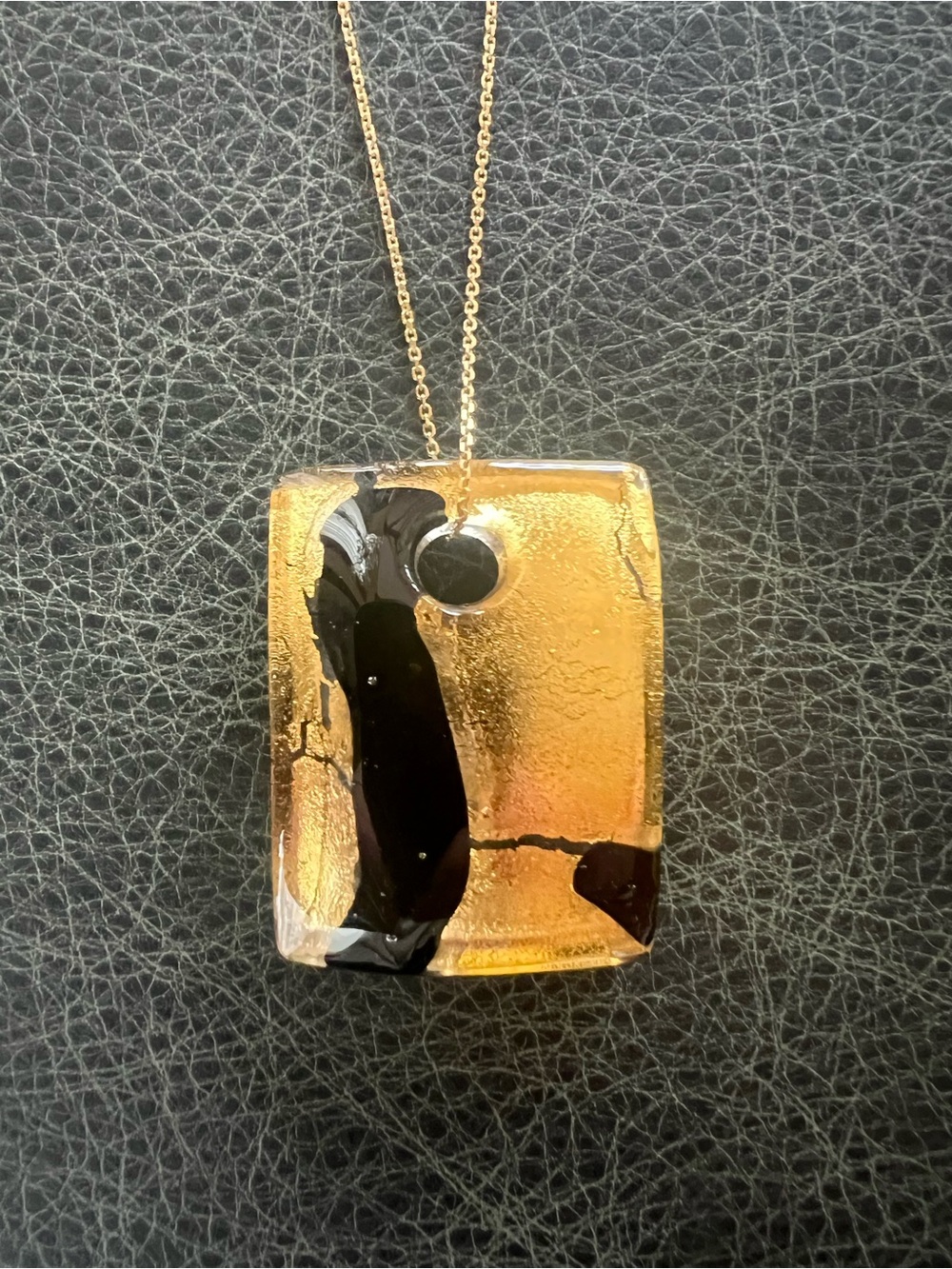 Italian Gold Necklace with Glass Pendant Black Gold Chain 18 in - Picture 3 of 16